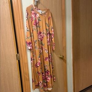 Floral Long Sleeve Dress in Mustard and Pink